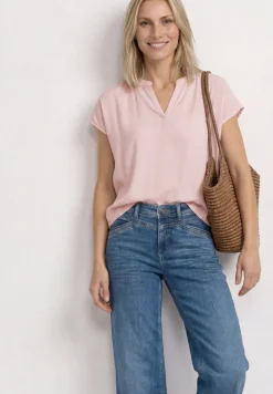 Blusenshirt in Unifarbe mit Split Neck