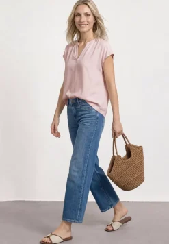 Blusenshirt in Unifarbe mit Split Neck