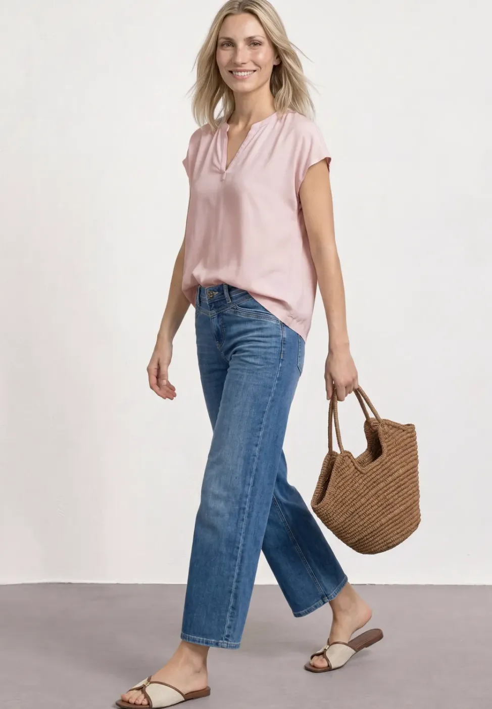 Blusenshirt in Unifarbe mit Split Neck