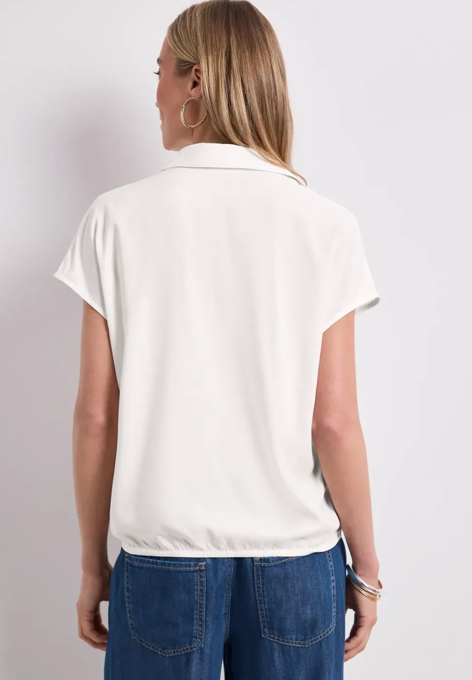 Blusenshirt mit Hemdkragen und Elastiksaum