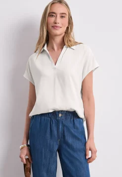 Blusenshirt mit Hemdkragen und Elastiksaum