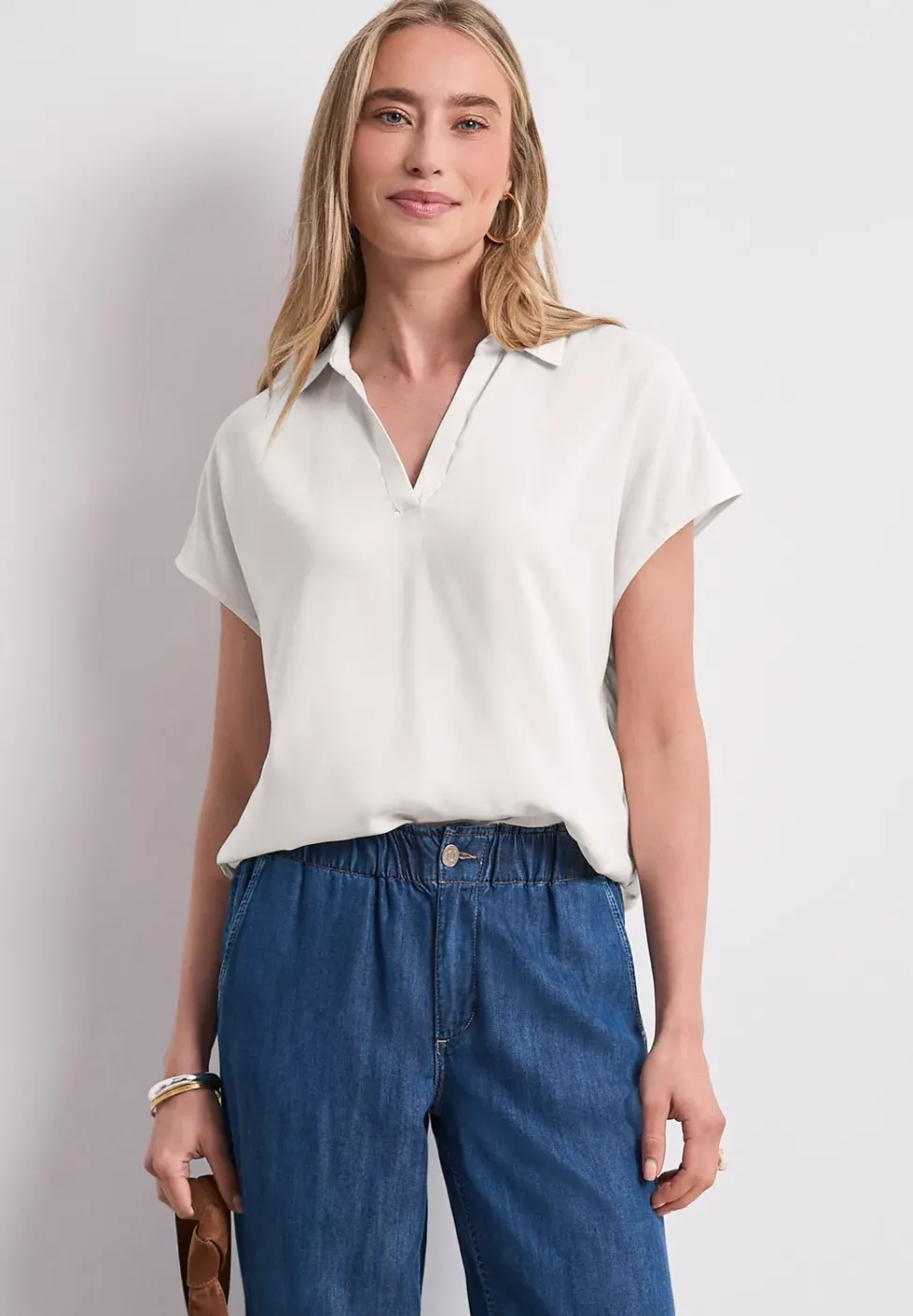Blusenshirt mit Hemdkragen und Elastiksaum