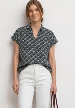 Blusenshirt mit Hemdkragen und Elastiksaum