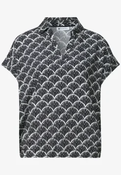 Blusenshirt mit Hemdkragen und Elastiksaum