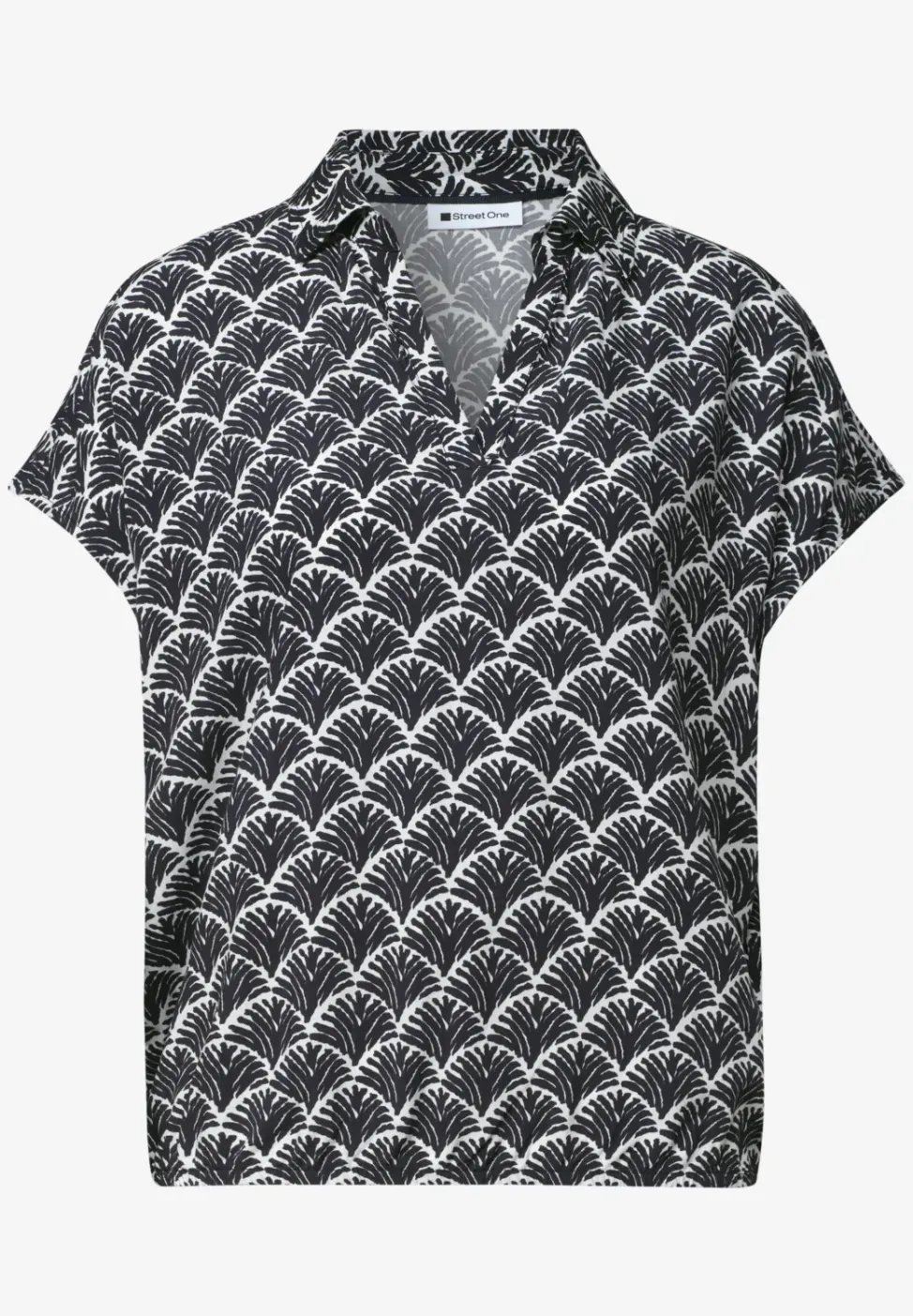 Blusenshirt mit Hemdkragen und Elastiksaum