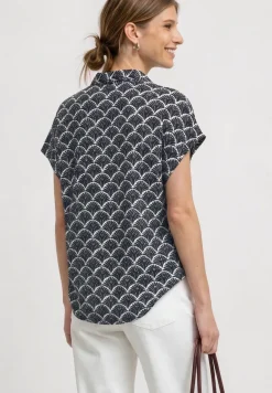 Blusenshirt mit Hemdkragen und Elastiksaum