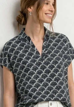 Blusenshirt mit Hemdkragen und Elastiksaum