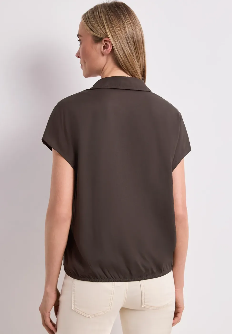 Blusenshirt mit Hemdkragen und Elastiksaum
