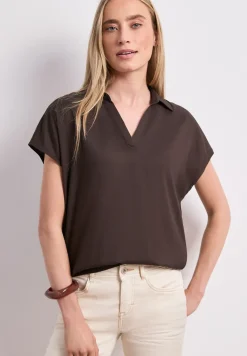 Blusenshirt mit Hemdkragen und Elastiksaum