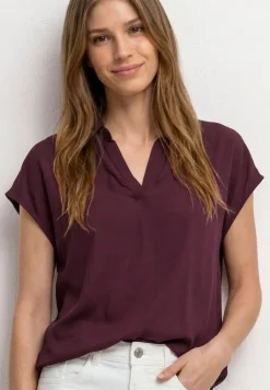 Blusenshirt mit Hemdkragen und Elastiksaum