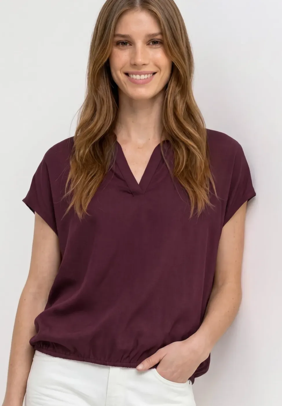 Blusenshirt mit Hemdkragen und Elastiksaum