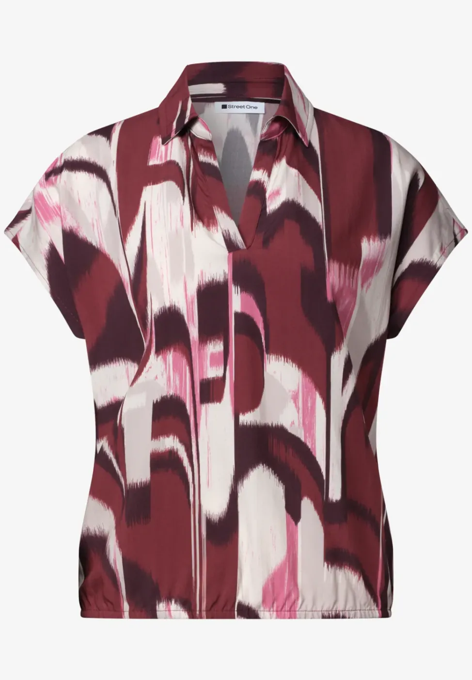 Blusenshirt mit Hemdkragen und Elastiksaum