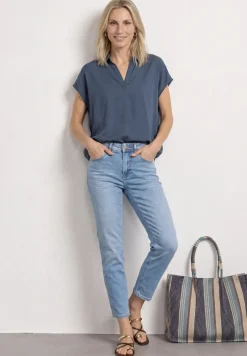 Blusenshirt mit Hemdkragen und Elastiksaum