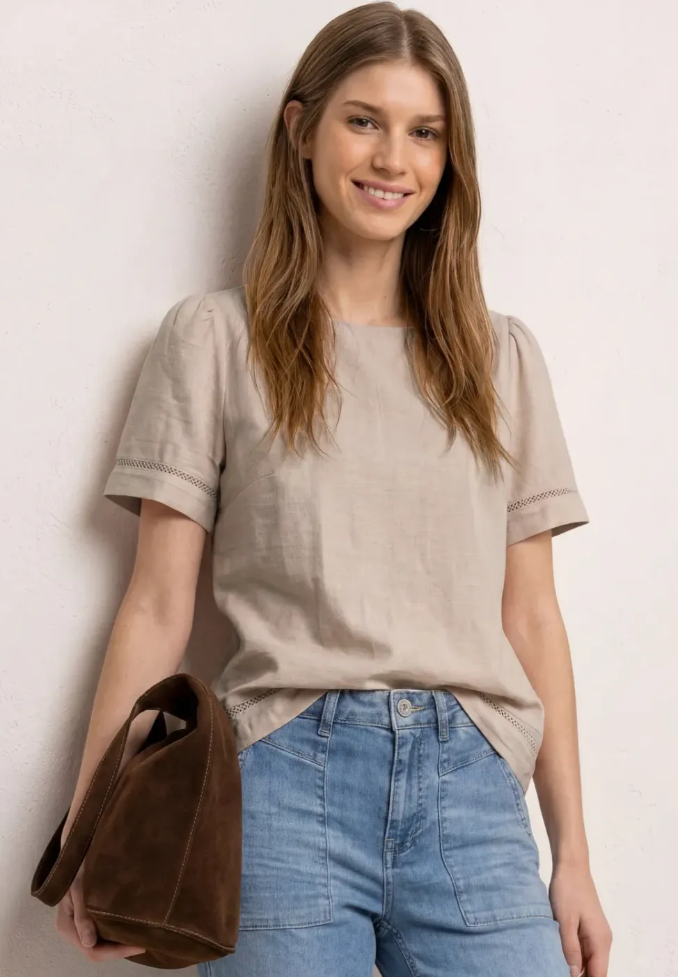 Blusenshirt mit Rundhals und Tape-Details