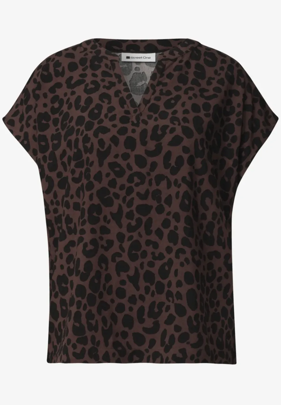 Blusenshirt mit Split Neck und Leo-Muster