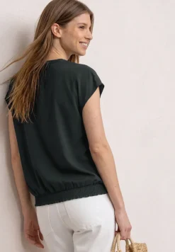 Blusenshirt mit Split Neck und Smokdetail