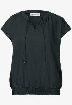 Blusenshirt mit Split Neck und Smokdetail