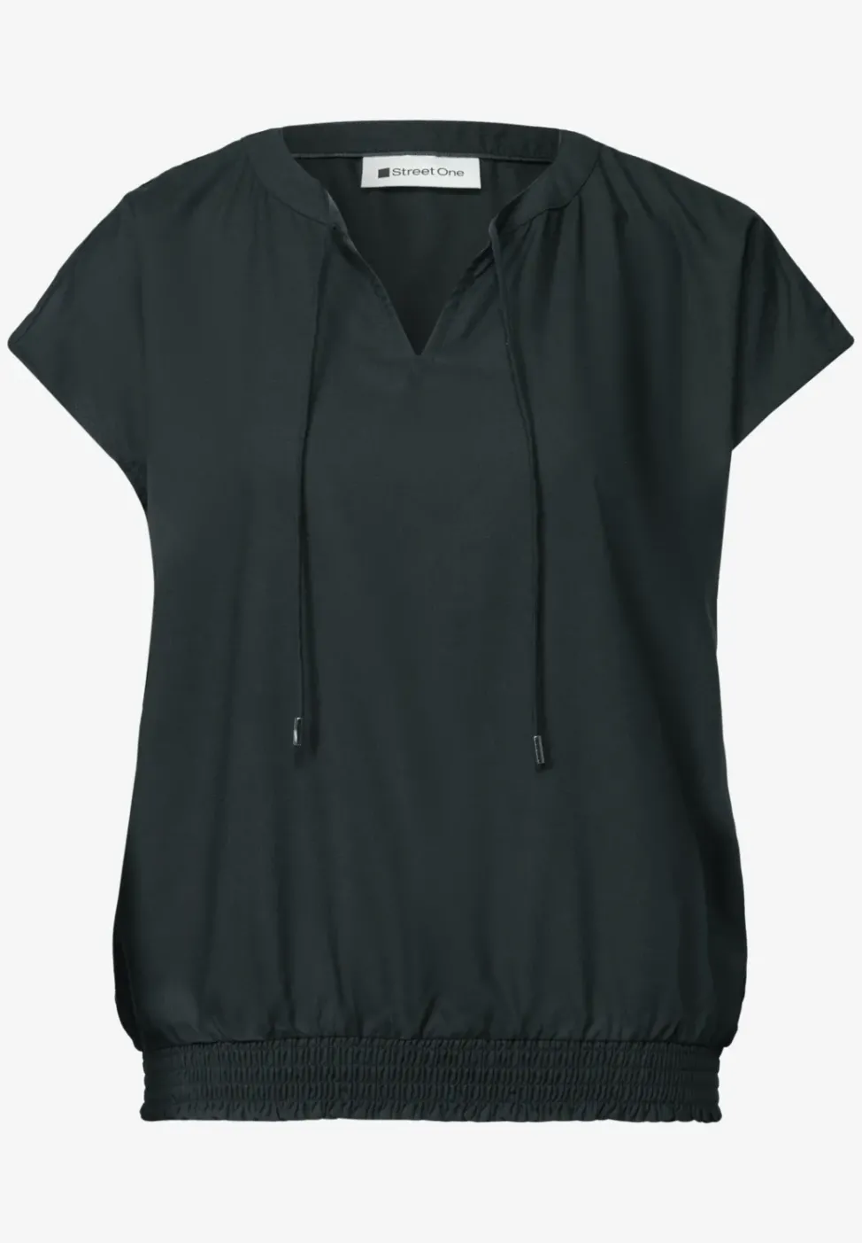 Blusenshirt mit Split Neck und Smokdetail