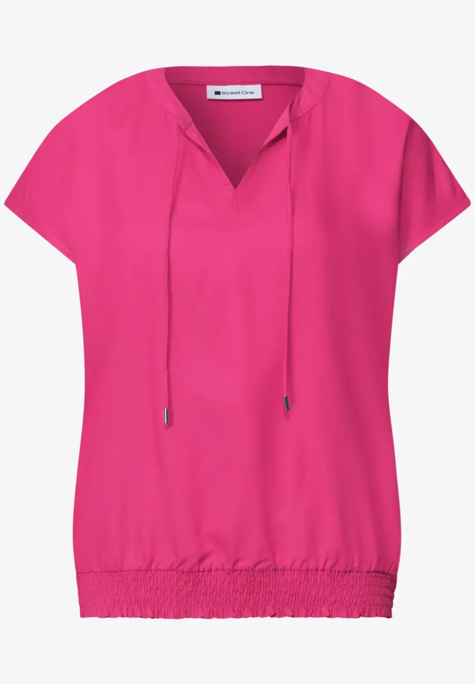 Blusenshirt mit Split Neck und Smokdetail