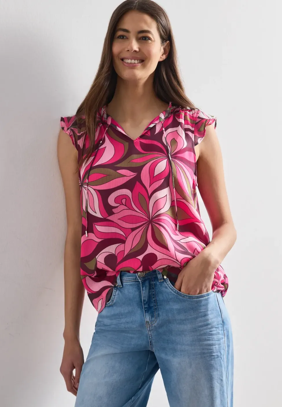 Blusentop aus Chiffon mit Split Neck