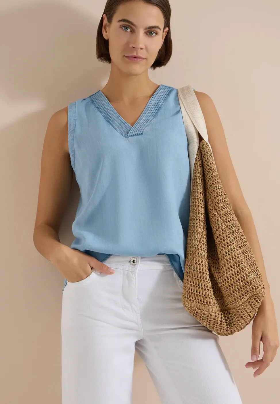 Blusentop im Denim-Look mit V-Neck