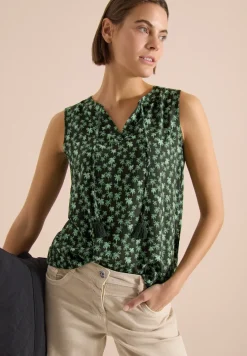 Blusentop mit Split Neck und Palmen-Print