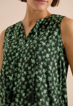 Blusentop mit Split Neck und Palmen-Print