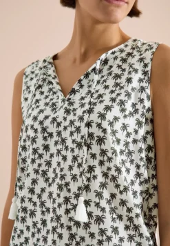 Blusentop mit Split Neck und Palmen-Print