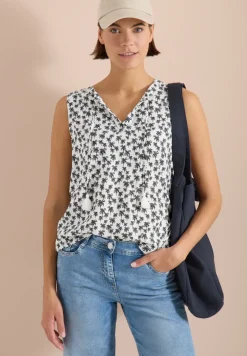 Blusentop mit Split Neck und Palmen-Print