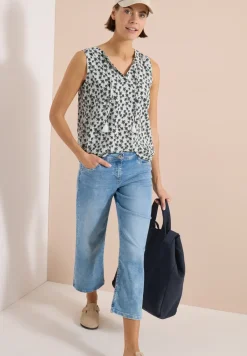 Blusentop mit Split Neck und Palmen-Print