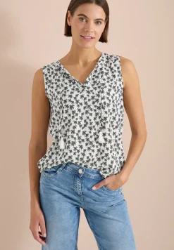 Blusentop mit Split Neck und Palmen-Print
