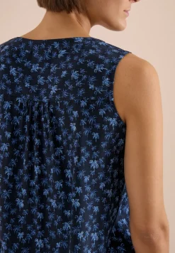 Blusentop mit Split Neck und Palmen-Print