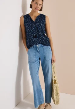 Blusentop mit Split Neck und Palmen-Print