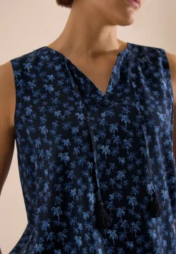 Blusentop mit Split Neck und Palmen-Print