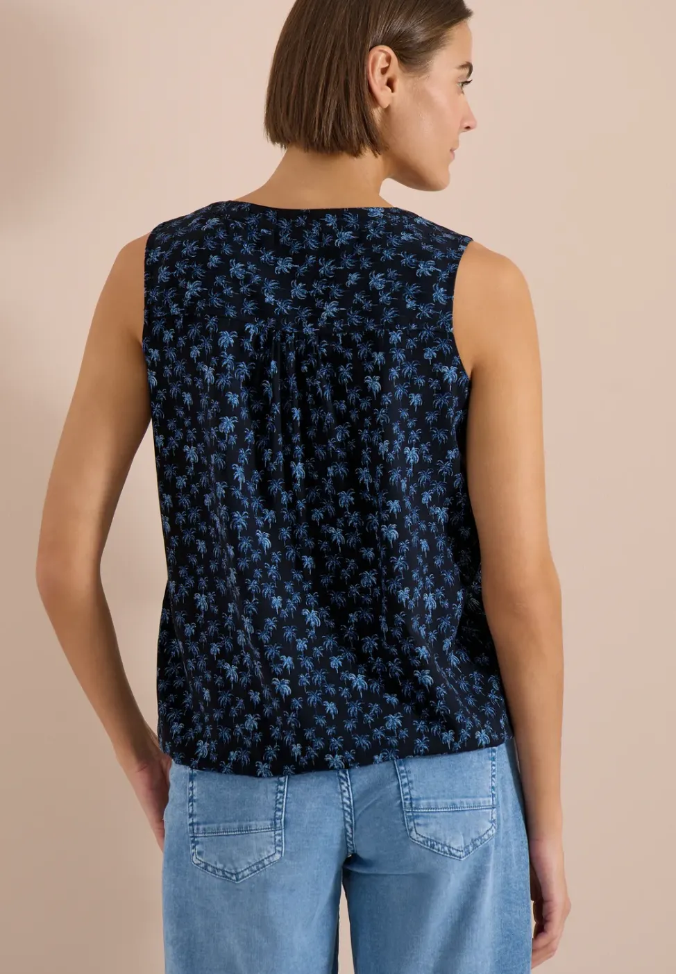Blusentop mit Split Neck und Palmen-Print