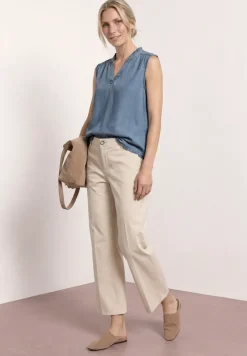 Blusentop mit Rüschen im Denim-Look