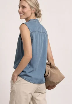 Blusentop mit Rüschen im Denim-Look