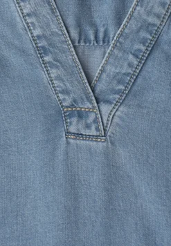 Blusentop mit Rüschen im Denim-Look