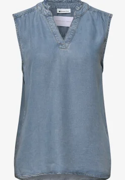 Blusentop mit Rüschen im Denim-Look
