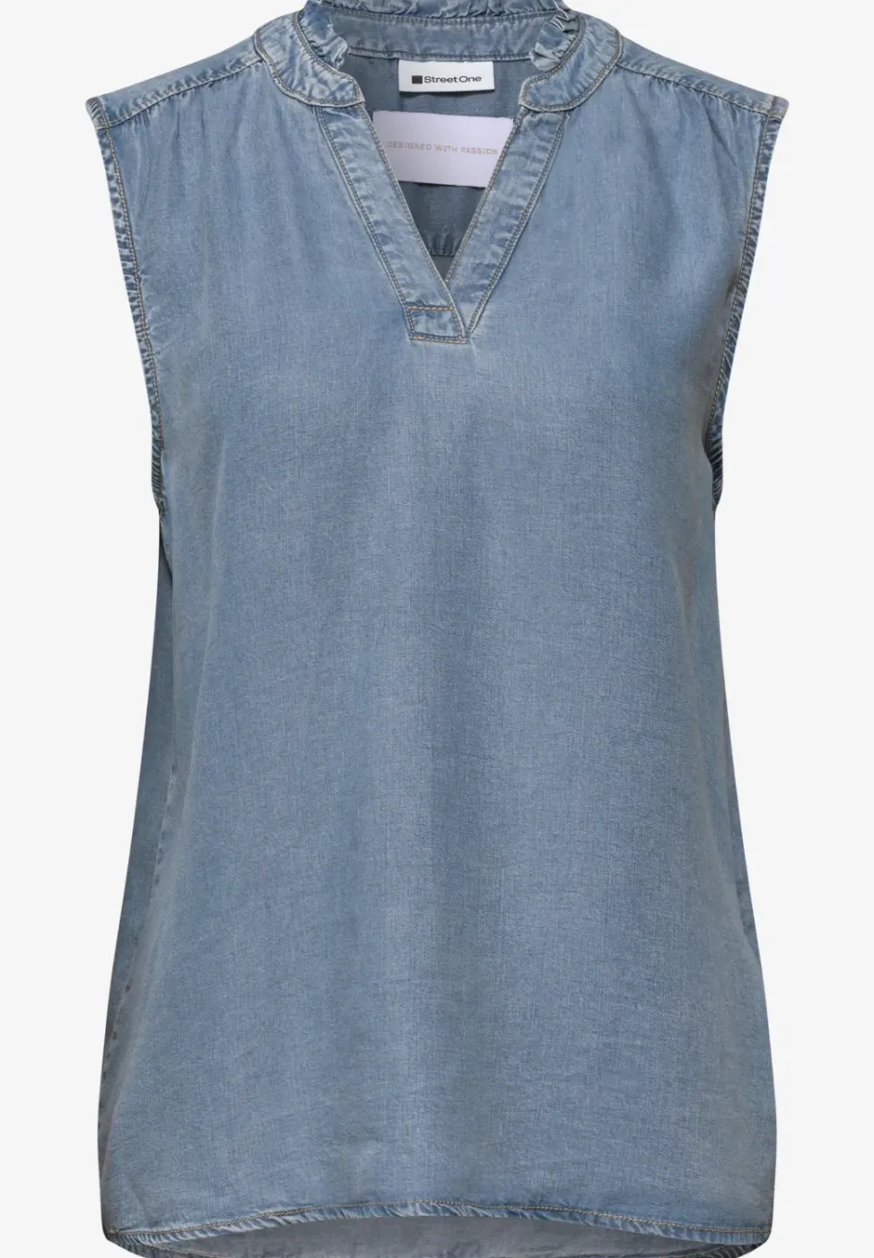 Blusentop mit Rüschen im Denim-Look