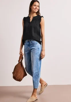 Blusentop mit Split Neck und Shiffleydetails