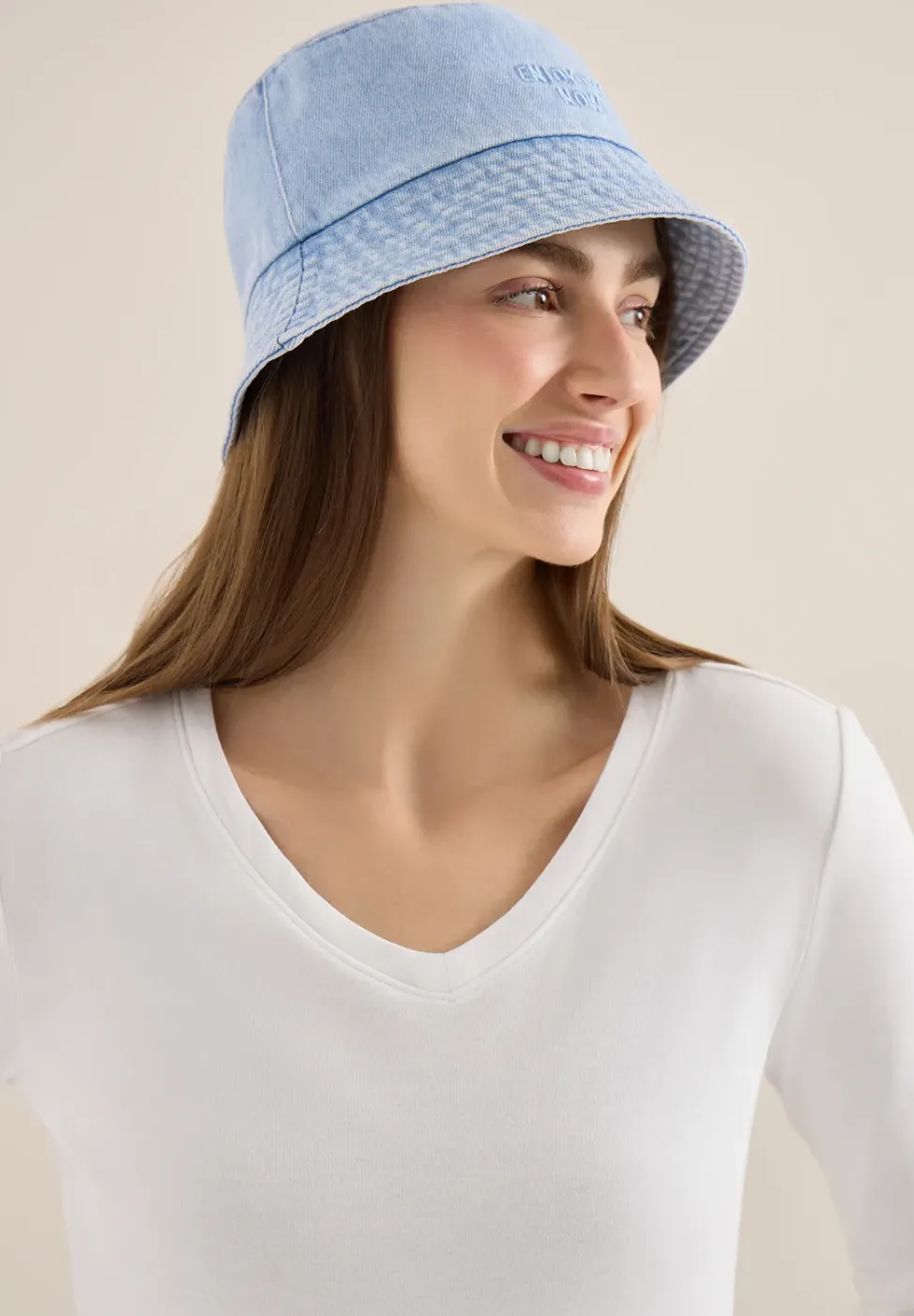 Bucket Hat aus Denim mit Wording