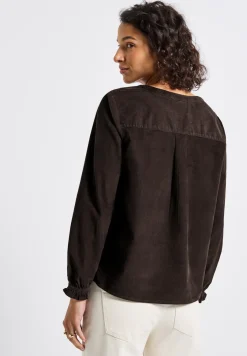 Cordbluse mit Rüschendetails