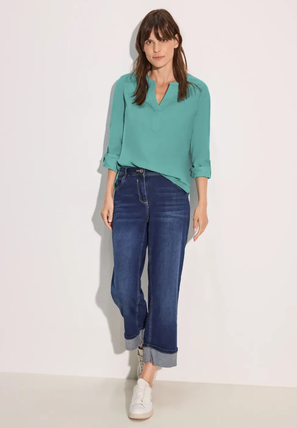Cord-Bluse in Unifarbe