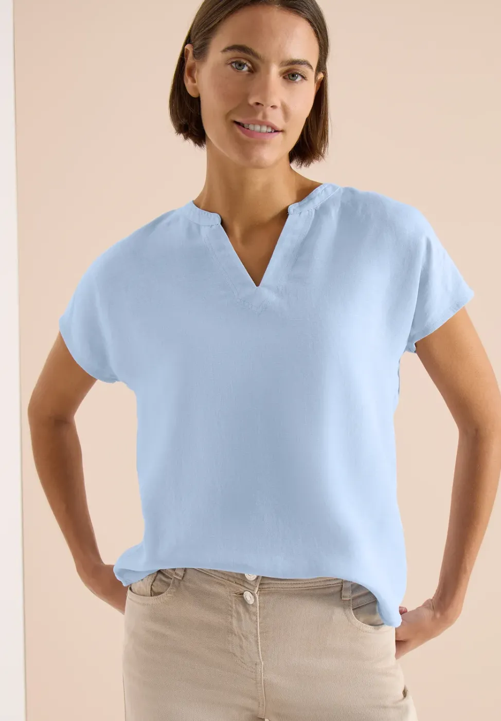 Dropped Shoulder Bluse aus Leinenmix