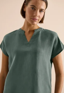 Dropped Shoulder Bluse aus Leinenmix