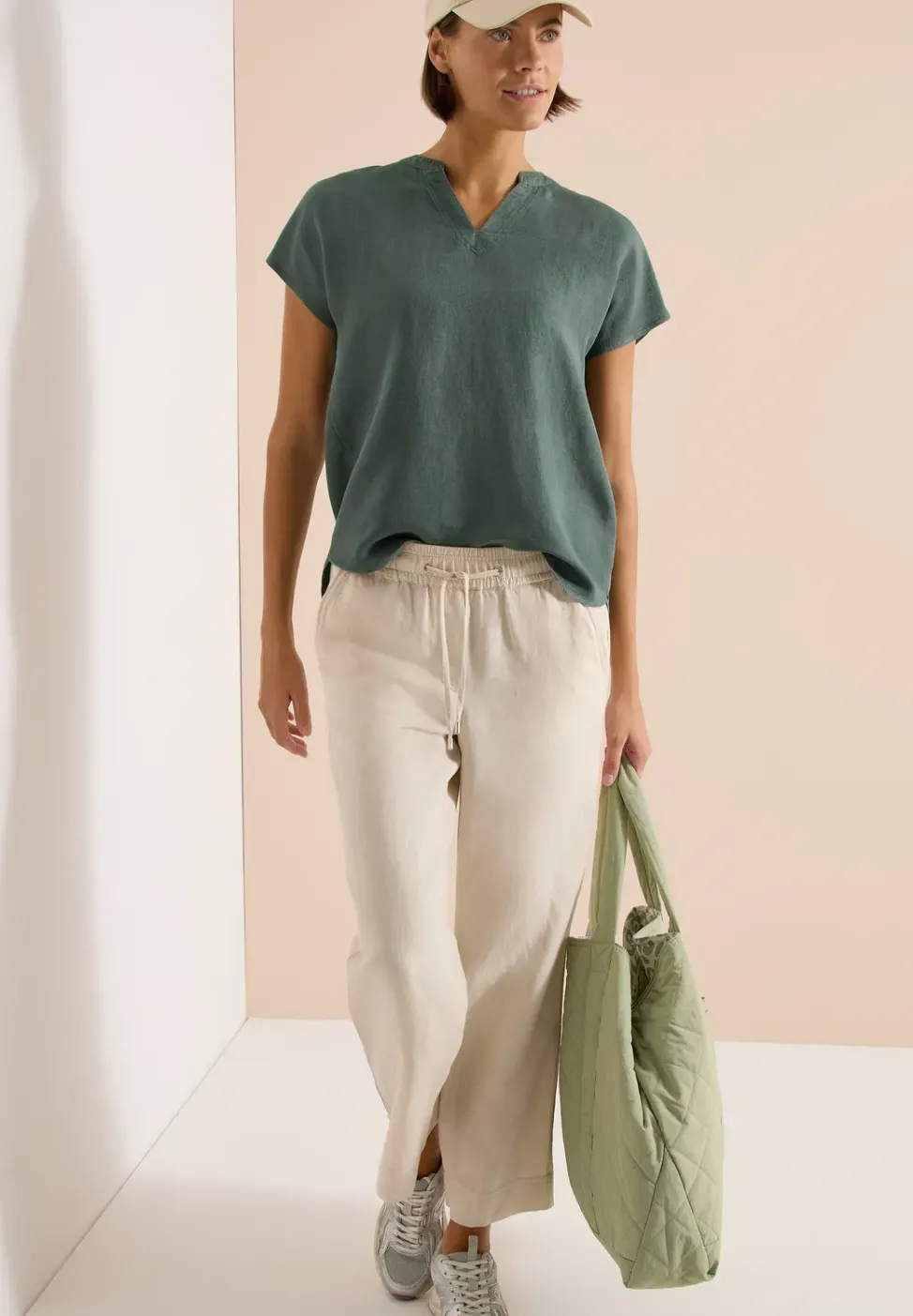 Dropped Shoulder Bluse aus Leinenmix
