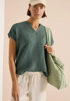 Dropped Shoulder Bluse aus Leinenmix