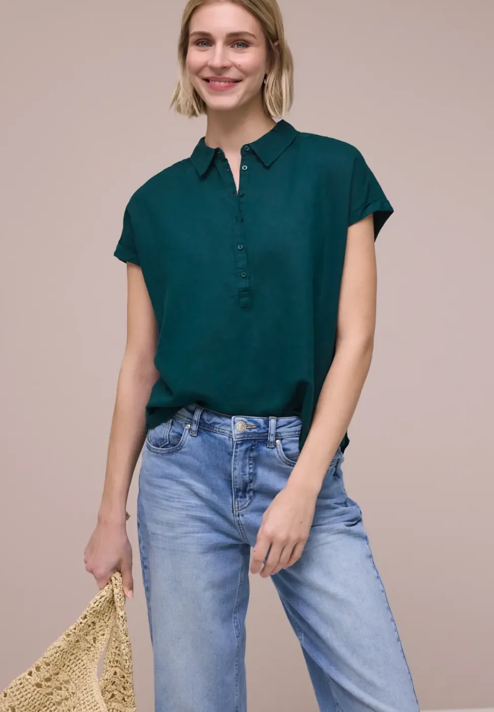 Dropped Shoulder Blusenshirt aus Leinenmix