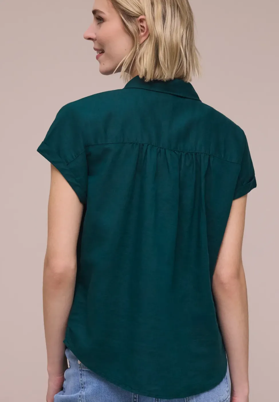 Dropped Shoulder Blusenshirt aus Leinenmix